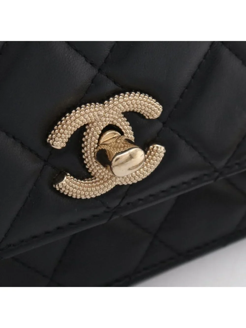 Chanel Shoulder Bag Quilted Chain Wallet Black Lambskin